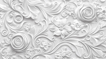 White ornate floral embossed pattern texture background. Ornate - Mask. Illustration