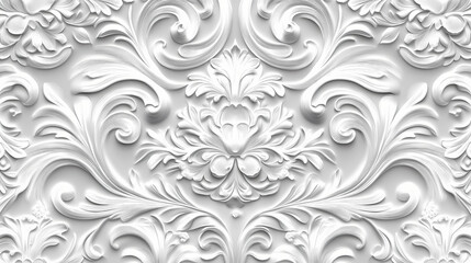 White ornate floral embossed pattern texture background. Ornate - Mask. Illustration