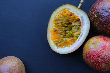 Ripe purple passion fruits, Tropical fruits