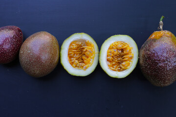 Ripe purple passion fruits, Tropical fruits
