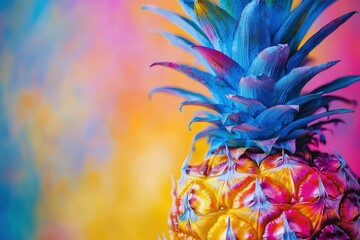 Colorful Pineapple Against Vibrant Abstract Background in Blue and Orange Tones