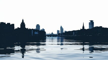 Fototapeta premium Dublin city skyline silhouette reflected in river at sunset, iconic landmarks and urban cityscape in Ireland