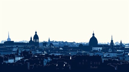 Skyline silhouette of Toulouse, France with historic architecture at dawn in artistic blue tone