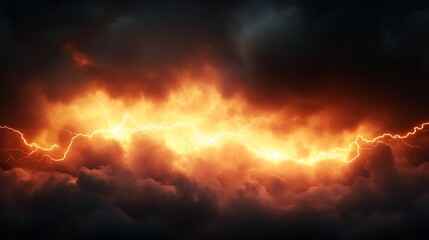 Fiery Lightning Storm Rages Across Dark Clouds