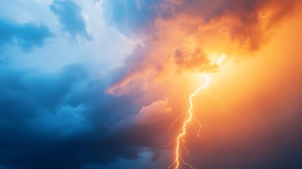 Fiery Lightning Strike in Dramatic Sky