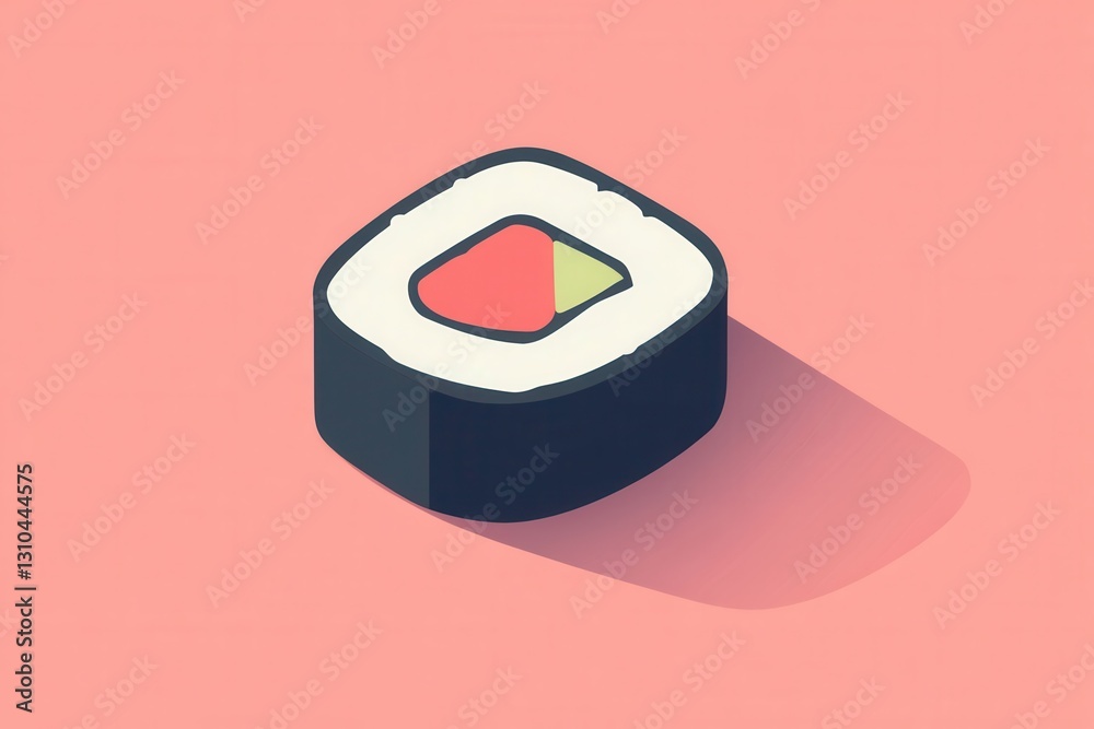 Poster flat sushi roll icon featuring vibrant colors in minimal style suitable for japanese food branding a