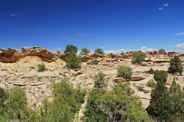 Rock Formations in Colorado National Monument Park with blue sky copy space.  Located in Fruita, Colorado, USA.
