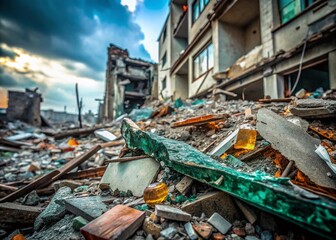 Earthquake Aftermath: Close-up of Devastated Building Debris