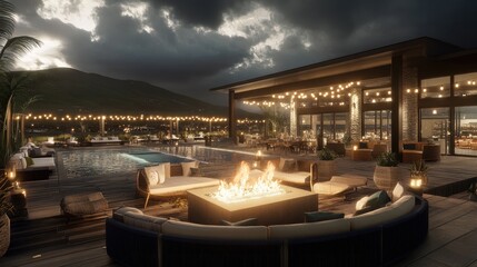 Fototapeta premium a rooftop restaurant with outdoor seating
