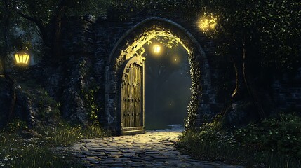 Obraz premium Mystical stone archway open at night