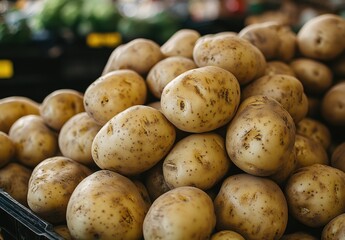 Fresh Organic Potatoes Piled High at Local Market, Showcasing Natural Textures and Earthy Tones for Culinary Inspiration and Healthy Eating