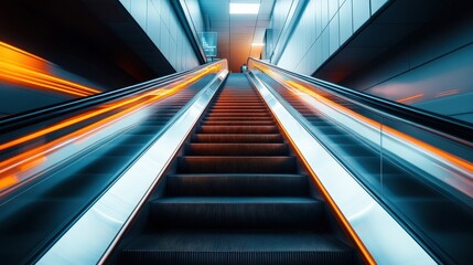 Obraz premium Escalator journey urban metro station photography modern architecture low angle motion and light effects