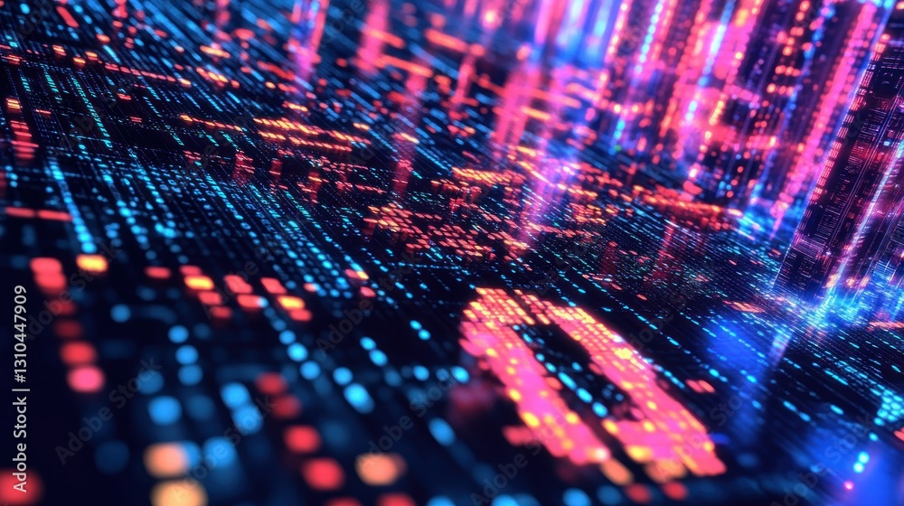 Poster abstract digital data stream with colorful lines and points for technology backgrounds