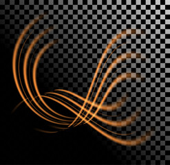 Abstract Orange Light Waves Displayed Beautifully on a Transparent Background Surface