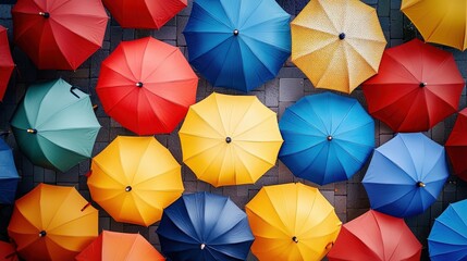 Colorful umbrellas display outdoor market photographic art vibrant environment aerial view creative concepts