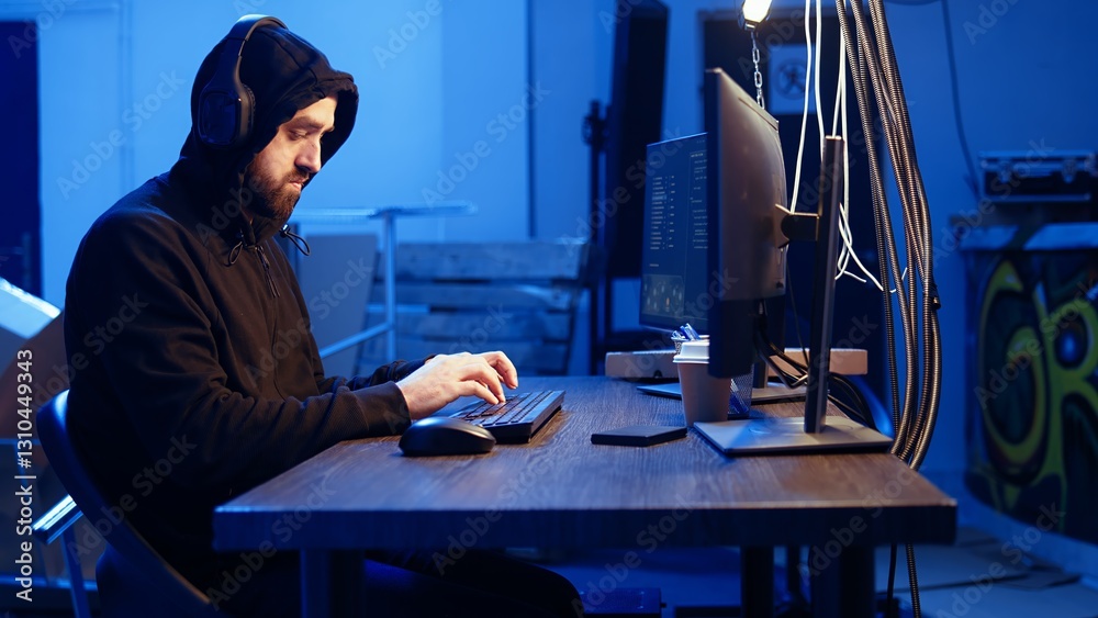 Poster hacker listens music while hiding in underground bunker and coding, stealing data from victims using