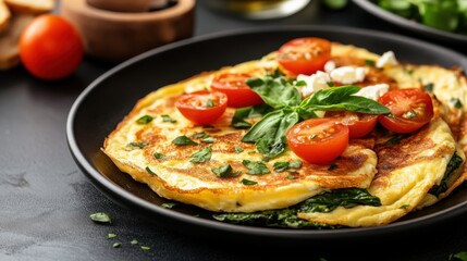 Healthy spinach and feta omelette with sourdough toast ideal for breakfast