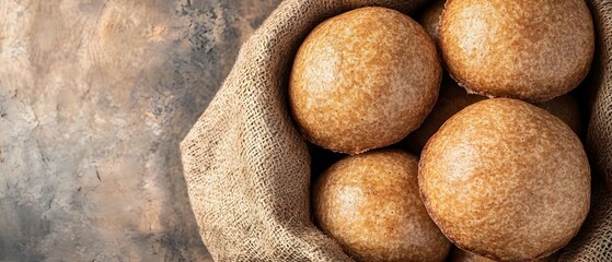 Artisan Baked Brown Bread Rolls in Burlap Sack