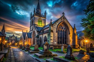 Fototapeta premium Edinburgh Greyfriars Kirkyard Church Night Photography - Gothic Architecture, Scotland