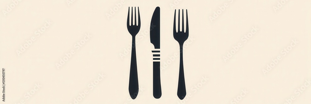Poster elegant minimalist cutlery logo design featuring a knife and fork in simple silhouette form for mode