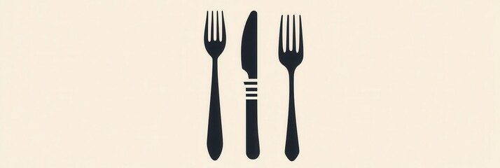 Elegant minimalist cutlery logo design featuring a knife and fork in simple silhouette form for modern dining aesthetics