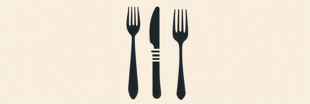 Elegant minimalist cutlery logo design featuring a knife and fork in simple silhouette form for modern dining aesthetics