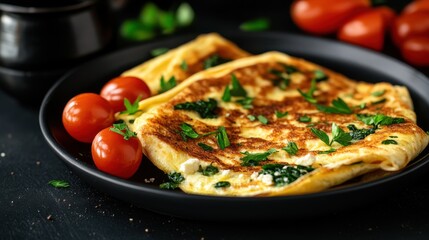 Healthy breakfast featuring spinach and feta omelette with toasted sourdough