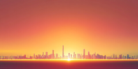 Fototapeta premium Fluid glowing city skyline minimalist background on red background