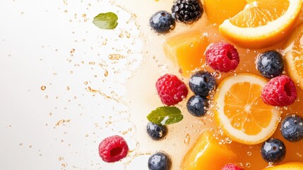 Bursting flavors with mixed fruits splashing into refreshing juices