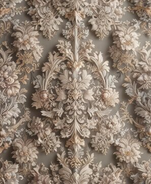 Geometric damask pattern with interlocking florals in muted colors,  damask print,  wall coverings