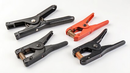 Obraz premium Alligator Clips, Clamps, Connectors, Set, Background, White