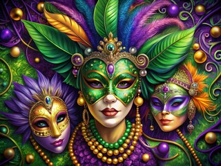Obraz premium Elegant Doodle Mardi Gras Party Portrait Photography