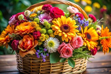 Obraz premium Elegant Floral Basket: Smooth Lines & Textured Blooms - Stock Photo