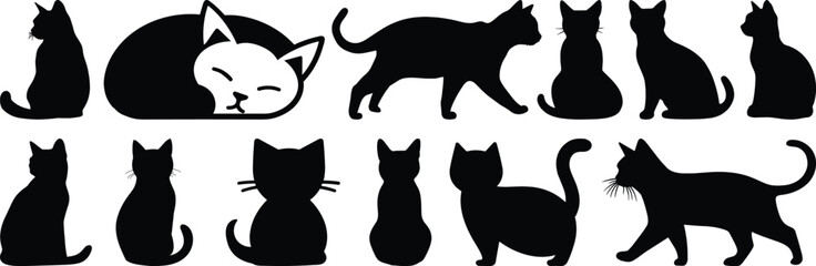 Cat silhouette set vector design big pack of animal illustration and icon
