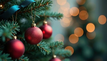 Hang Christmas tree ornaments on a dark blue ribbon, ribbon, blue, christmas