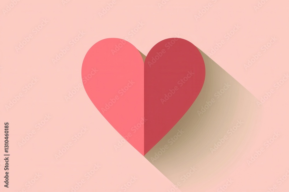 Poster minimalist heart icon featuring soft shadows in warm pink tones designed for aesthetic appeal and di
