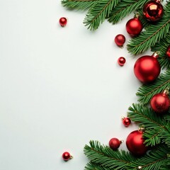 Holiday Decoration with Ornaments and Garlands, twinkling lights, festive decorations, red and green colors