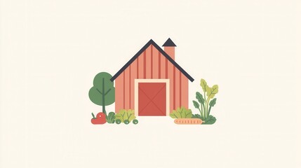 Rustic barn design featuring fresh vegetables and clean modern aesthetics for farm products branding