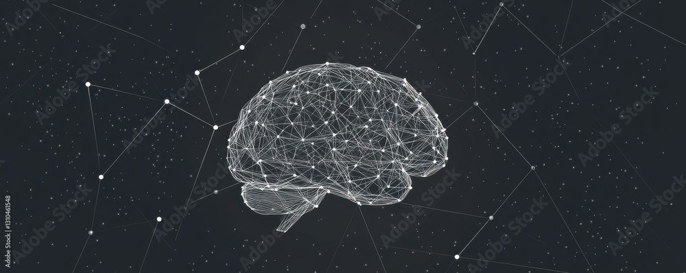 Poster a minimalistic, simple vector graphic of an abstract brain made from interconnected lines and dots r