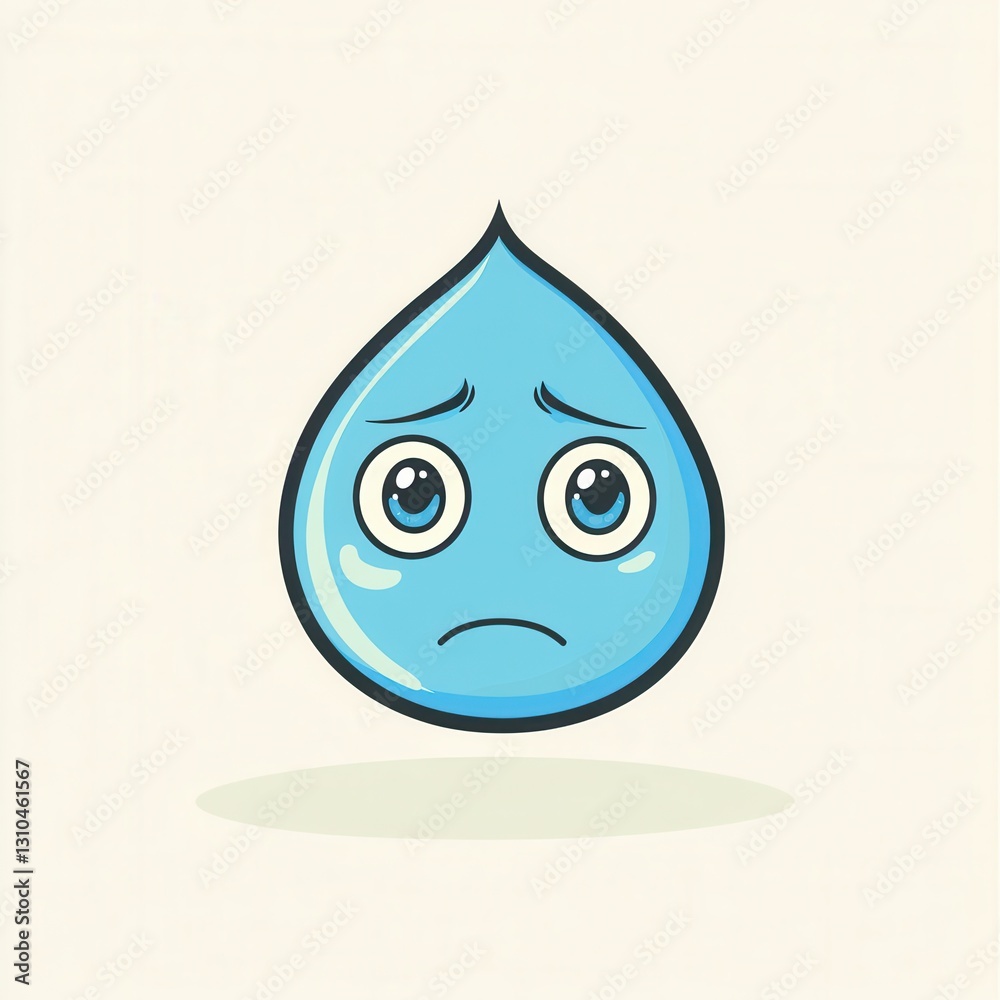 Aufkleber sad blue water drop character with eyes expressing emotion in a minimalist style design suitable for