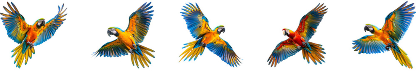 Fototapeta premium Colorful parrot on transparent background collection set