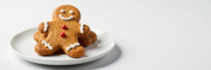 Individual gingerbread cookie isolated on white plate , gingerbread cookie, baking, sweet