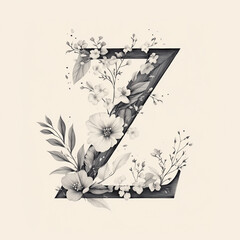 Z of the alphabet monochrome. A capital letter in a sleek with floral elements within its structure