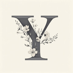 Y of the alphabet monochrome. A capital letter in a sleek with floral elements within its structure