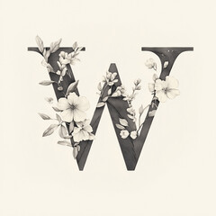  W of the alphabet monochrome. A capital letter in a sleek with floral elements within its structure