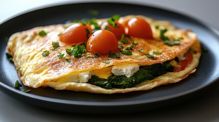 Healthy spinach and feta omelette with toasted sour dough for breakfast
