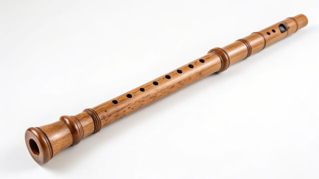 Wooden Flute on White Background