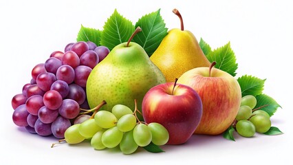 Elegant Minimalist Panoramic Fruit Illustration:  Simple Line Art of Pears, Apples & Grapes