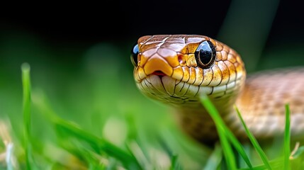 Obraz premium Elegant smooth snake poised in the grass for a stealthy strike