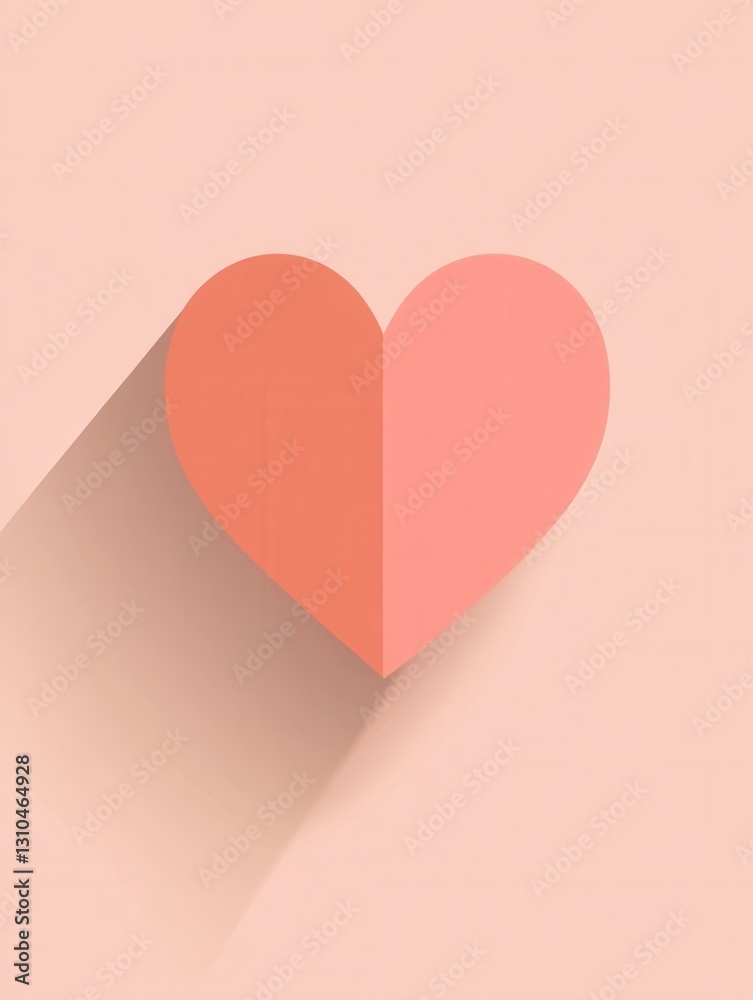 Poster Minimalist heart icon design in warm pink tones with soft shadows displaying flat style aesthetics